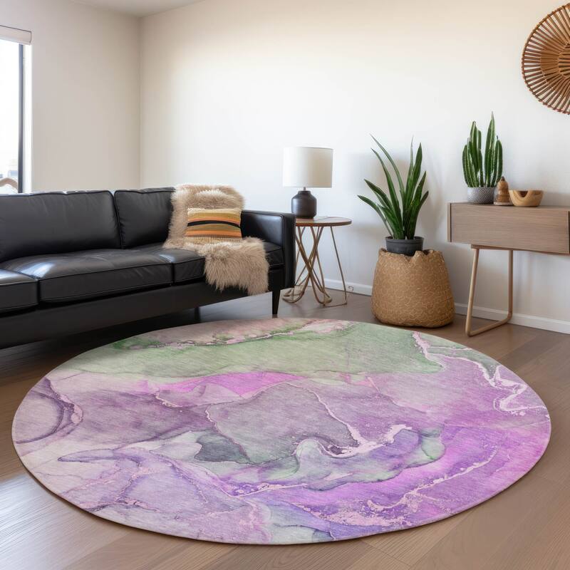 Premium Washable Super Soft Abstract Contemporary Mayfield Rug - Purple - 8' x 8' - Round