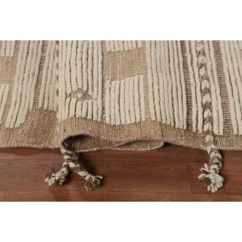 Beige & Ivory Moroccan Modern Area Rug Hand-Knotted Wool Carpet - 6'0"x 9'4"