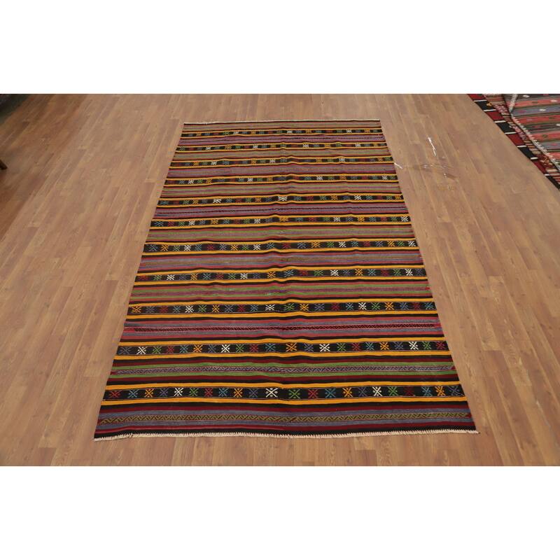 Hand Woven Oriental 100% Wool Carpet Southwestern Tribal Multi-Colored Kilim Area Rug - 9' 4'' X 5' 5''