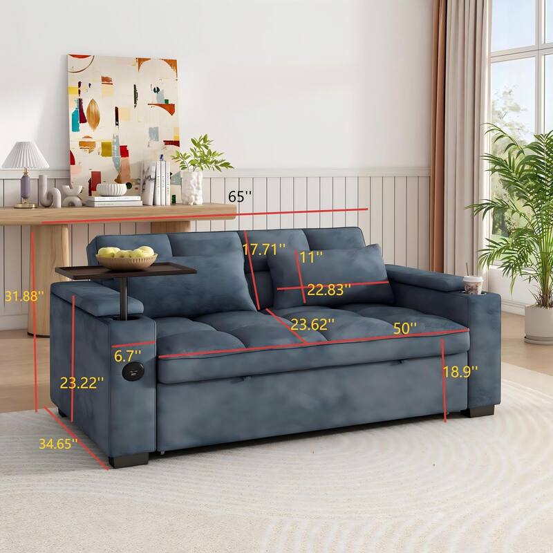 Rossetta Modern Style Chenille Fabric Folding Convertible Pullout Sofa Bed with 3 in 1 Functional Armrest