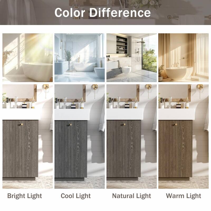 21.6" Bathroom Vanity with Ceramic Sink, Freestanding Modern Wood Grain Cabinet with Open & Closed Storage