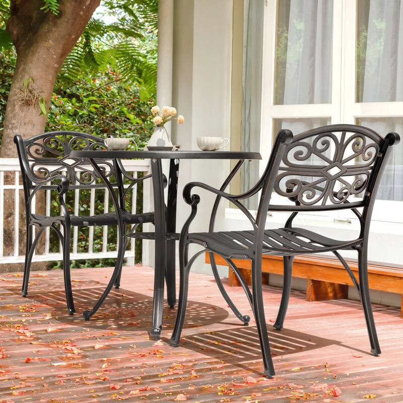 Outdoor 3 Pieces Cast Aluminum Bistro Set with 2’’ Umbrella Hole