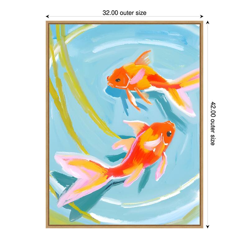 Golden Pond Dance by Ohkimiko Framed Canvas Wall Art Print - Plastic - 32 x 42 in - Brown