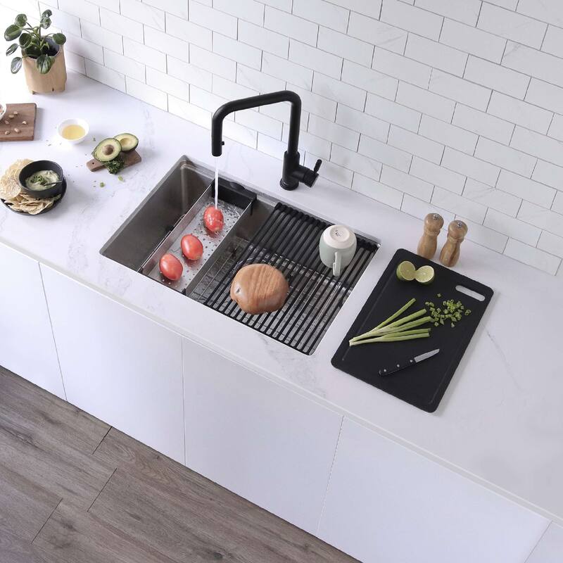 Dual-Mount Stainless Steel Workstation Kitchen Sink built in Accessories - 27" x 19" x 9"