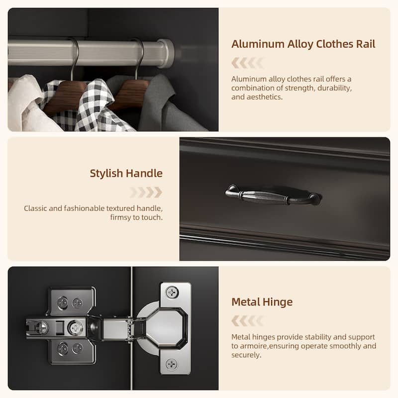 Pocassy 71" Tall Armoire with Hanging Rod Wardrobe Closet