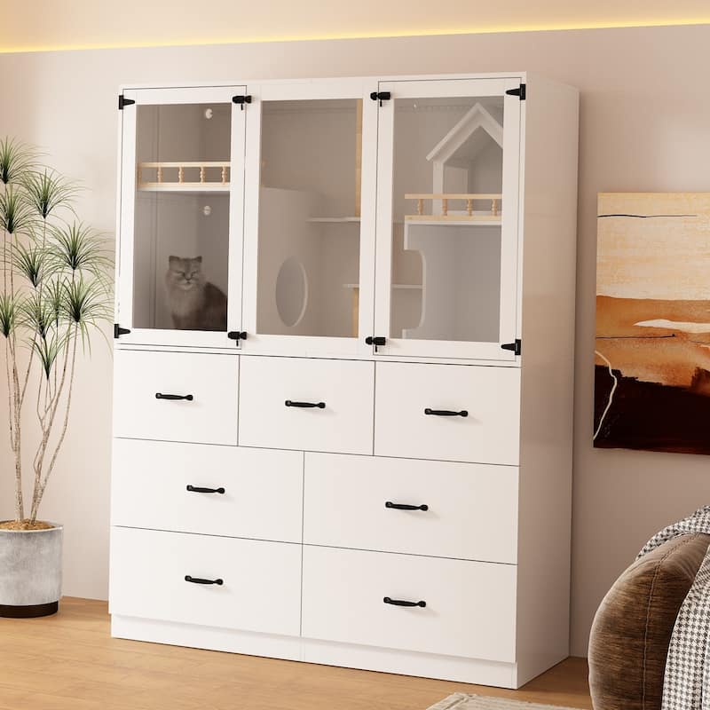Luxury Cat Furniture Cabinet with Storage and Play Areas LED Light