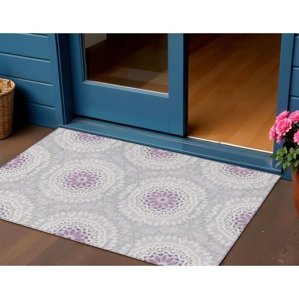 HomeRoots Floral Medallion Transitional Rectangle Outdoor Rug