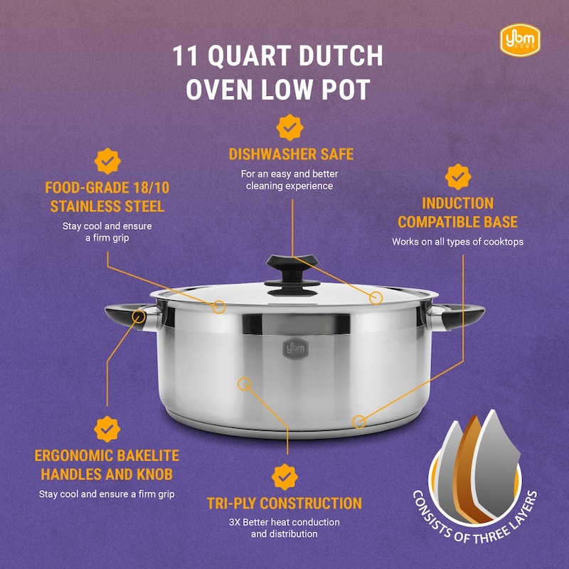YBM Home Professional Chef's 18/10 Stainless Steel Stock Pot, Induction Compatible