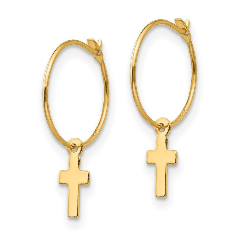 Curata 14k Yellow Gold Childrens 9mm Small Endless Hoop Dangle Cross Earrings