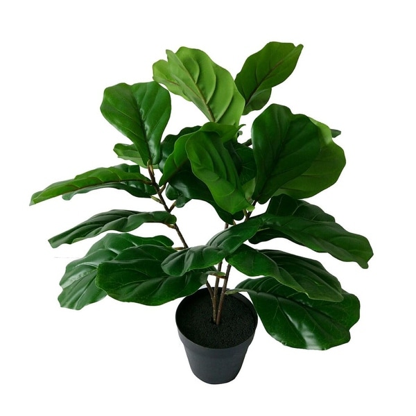 23.5" Green and Black Botanical Faux Round Potted Fiddle Leaf Tree - N/A