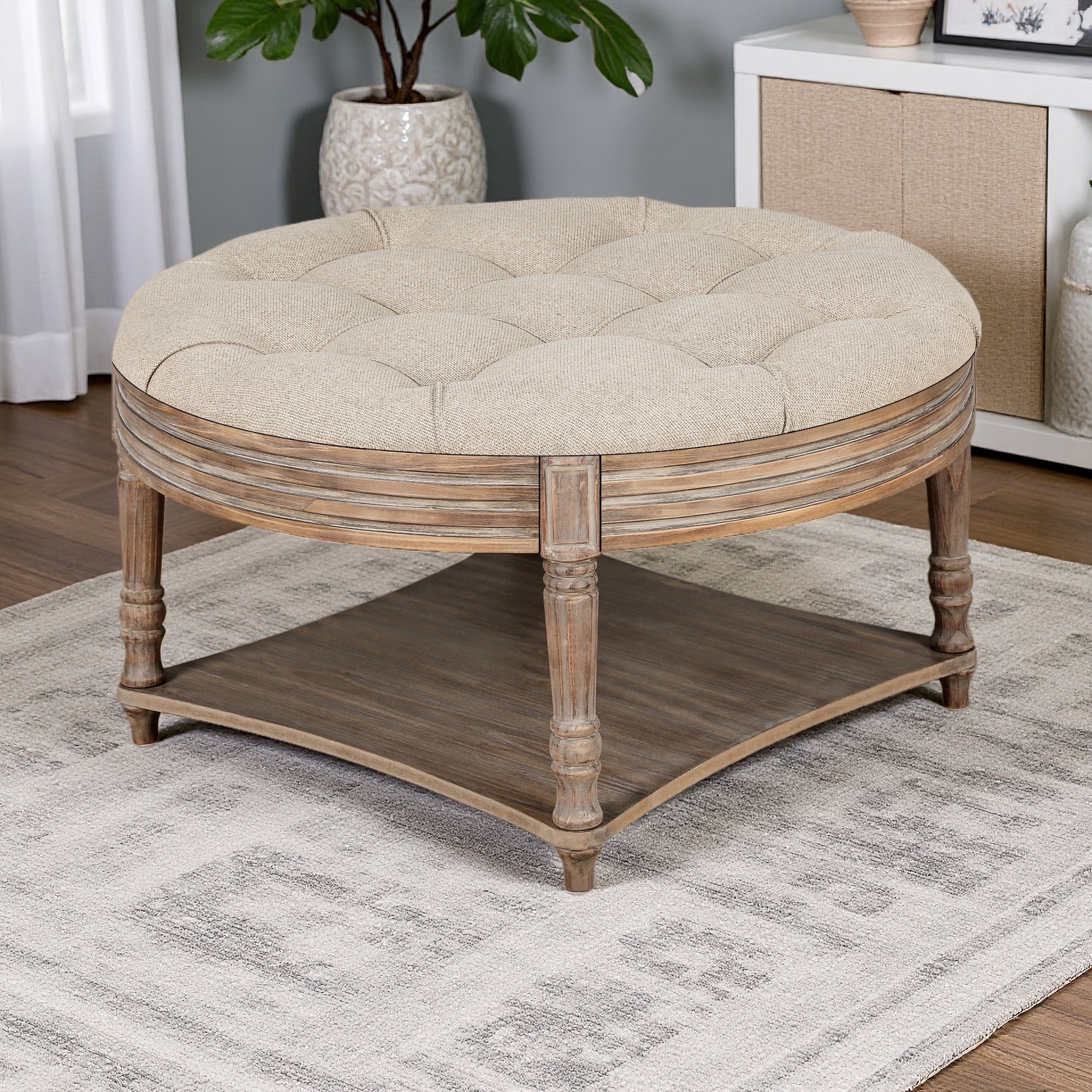 31.5" Tufted Linen Ottoman Coffee Table