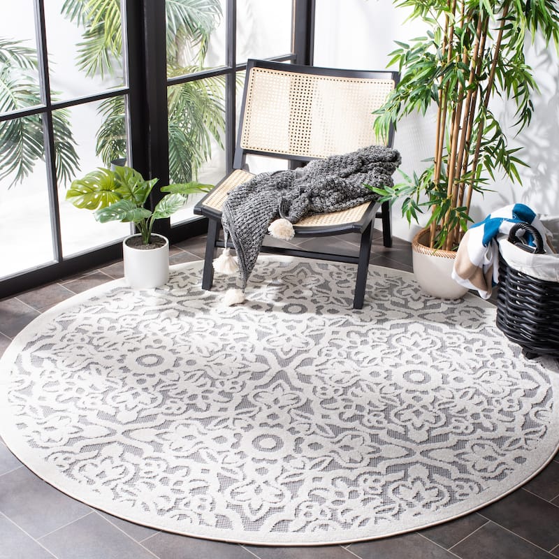 SAFAVIEH Cabana Gela Indoor/ Outdoor Waterproof Patio Rug - 6'7" Round - Ivory/Grey