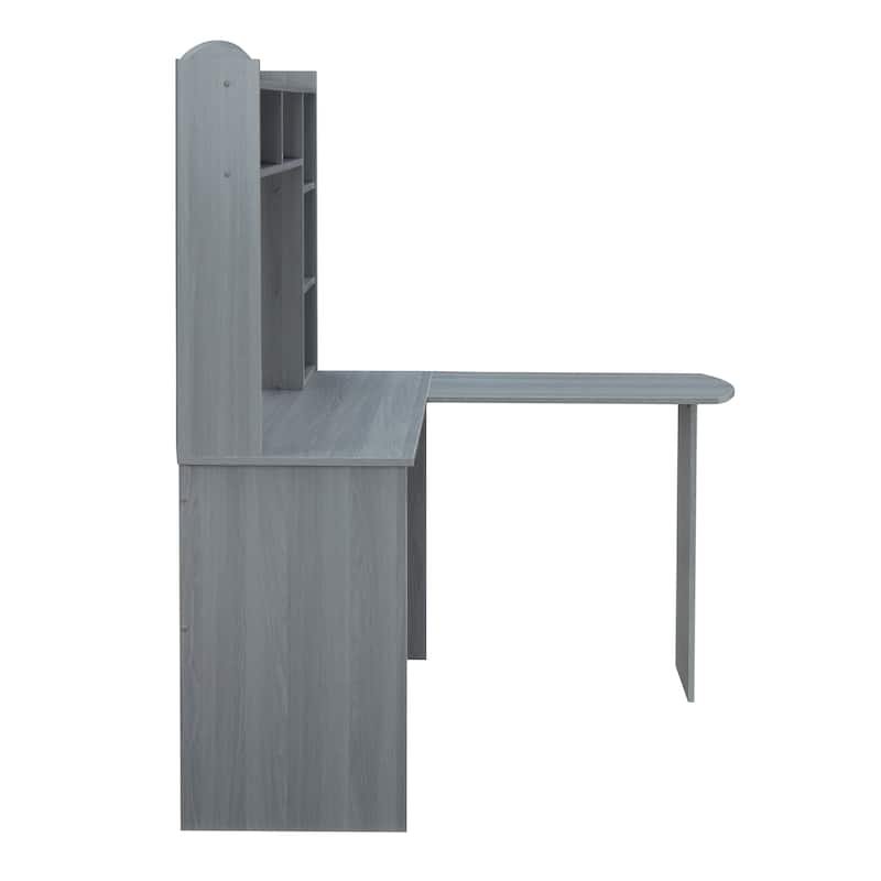 Modern L-Shaped Computer Desk with Storage and Shelves - Gray Color - Grey