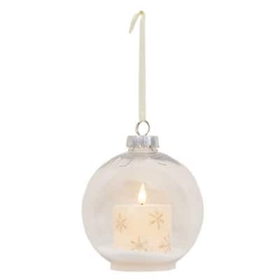 Bulb Ornament with Gold Snowflake Clear LED Candle for Christmas Decoration