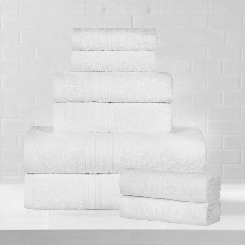 Superior Eco-Friendly Cotton 8-Piece Towel Set - White