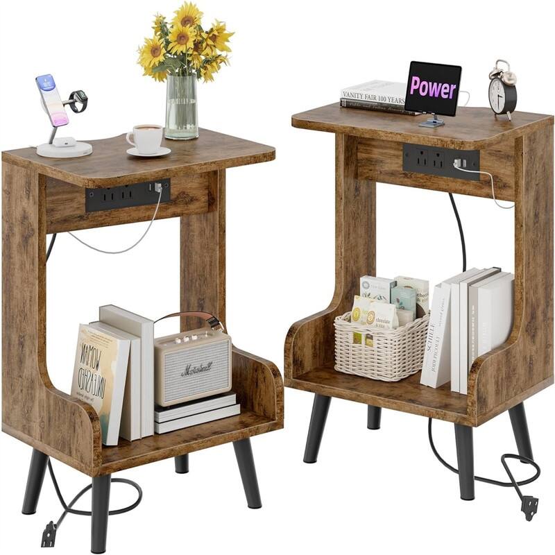 NightStands Set of 2 with Charging Station - Rustic Brown