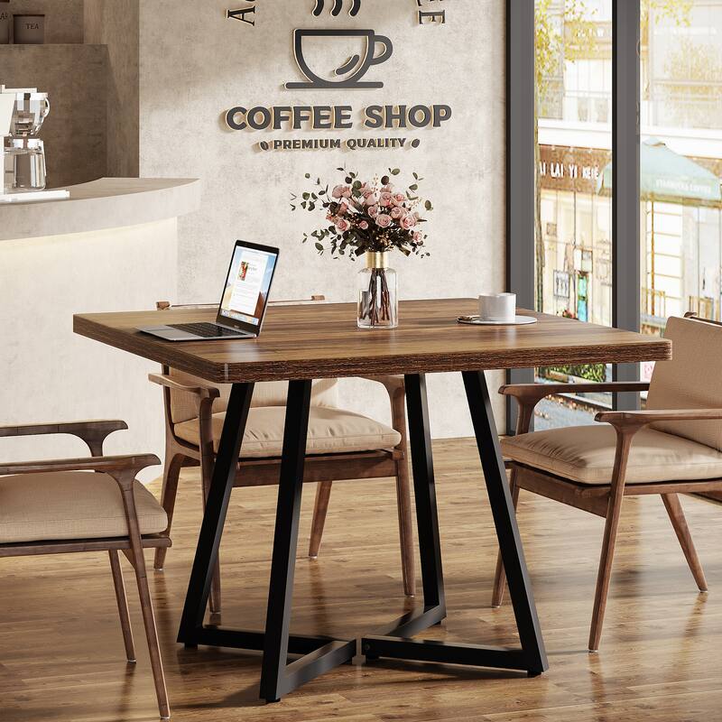 Square Dining Table for 4, 31.5" Industrial Dinner Table for Small Space - 1 PC - Brown