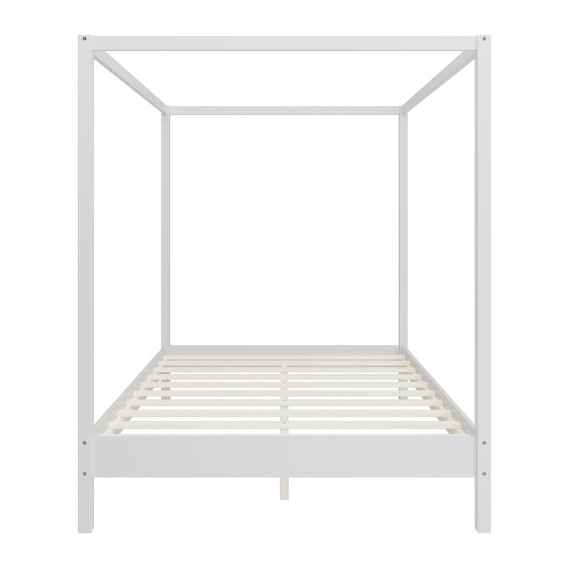 Solid Wood Canopy Bed Frame Four Poster Platform Bed with Slats Support