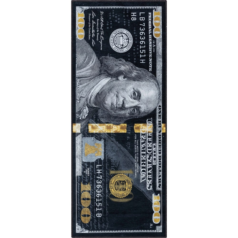 Well Woven Money Dollar Front Novelty Machine Washable Area Rug