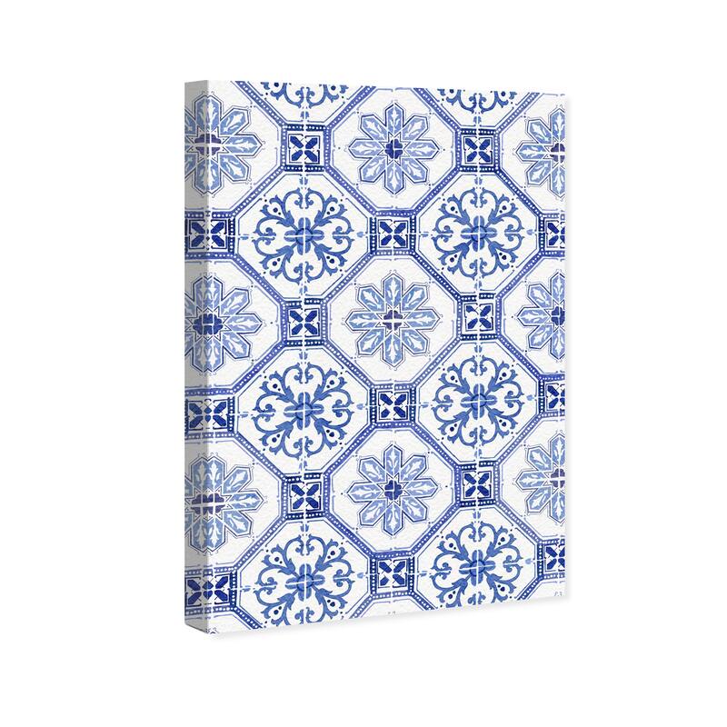 Wynwood Studio Canvas Abstract Floral Azulejos Blue and Modern & Contemporary Wall Art Canvas Print
