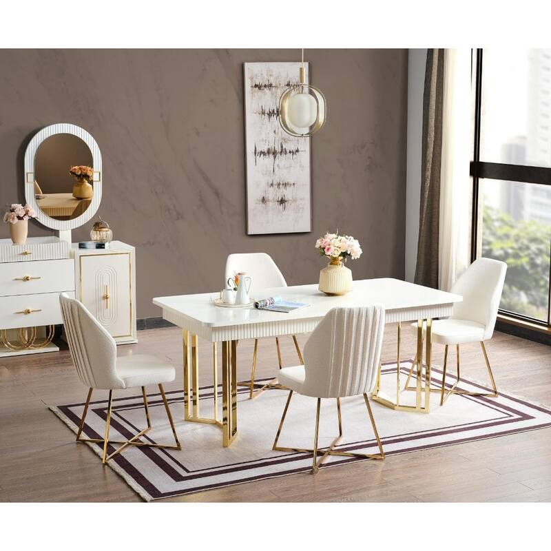 Marsille Modern Dining Room Table And 8 Dining Room Chairs Set - Gold