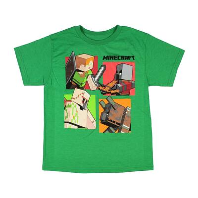 Minecraft Boy's Character Grid Action Poses Cotton Polyester T-Shirt