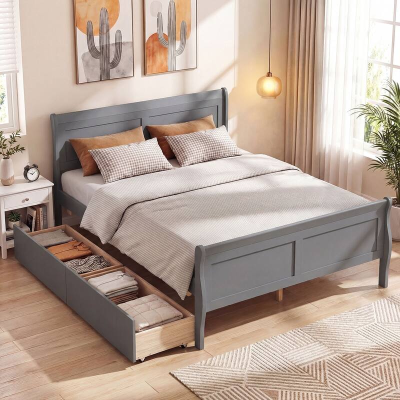 Costway Twin Size Bed Frame with 2 Storage Drawers Wood Platform Bed