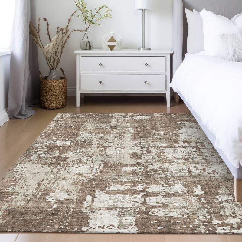 Machine Washable Indoor/ Outdoor Abstract Chantille Rug