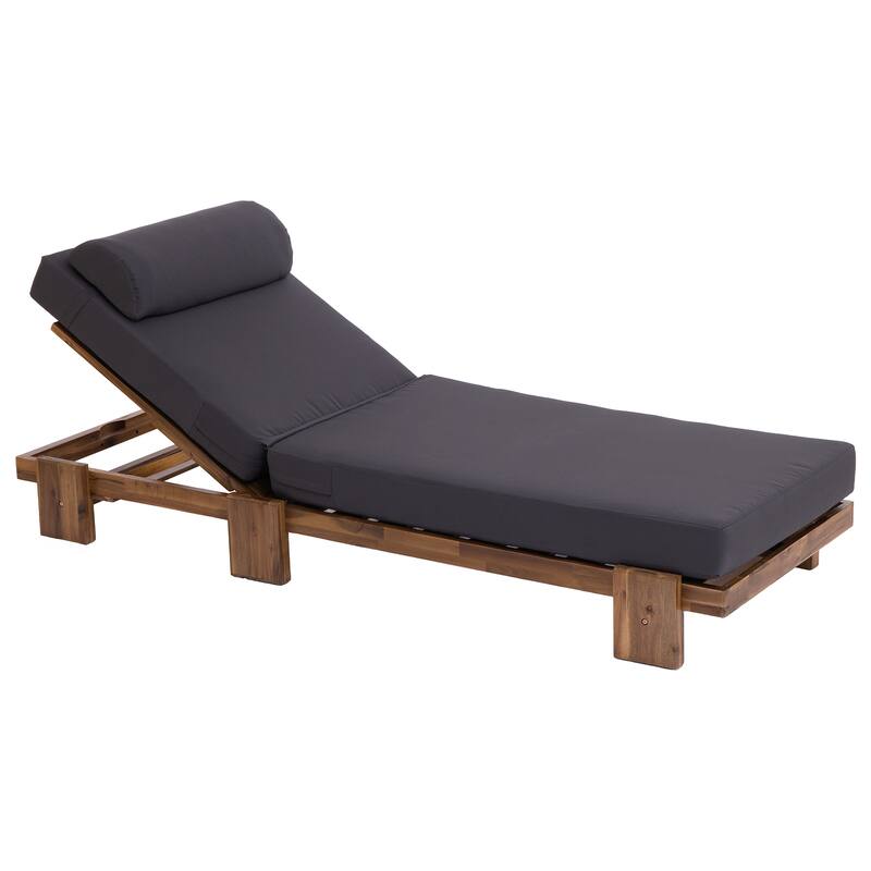 78.8"Patio Chaise Lounge Chair, Acacia Wood Adjustable Recliner with Headrest and Retractable Side Tray
