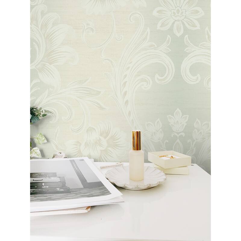 Seabrook Designs Sienna Damask Stripe Unpasted Wallpaper