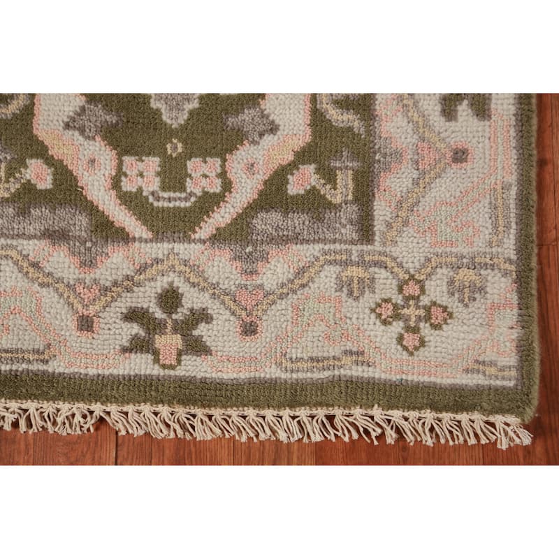 Green Oushak Oriental Runner Rug Handmade Wool Carpet - 2'6"x 9'8"