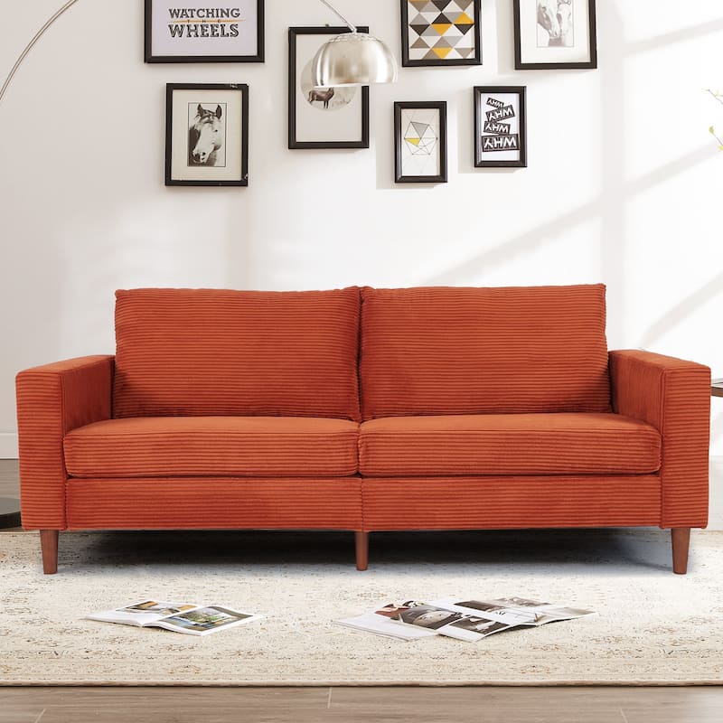 Chic 83 in. Chenille Convertible Futon Sofa Bed, Loveseat Sofa with Square Arm for Living Space - Orange