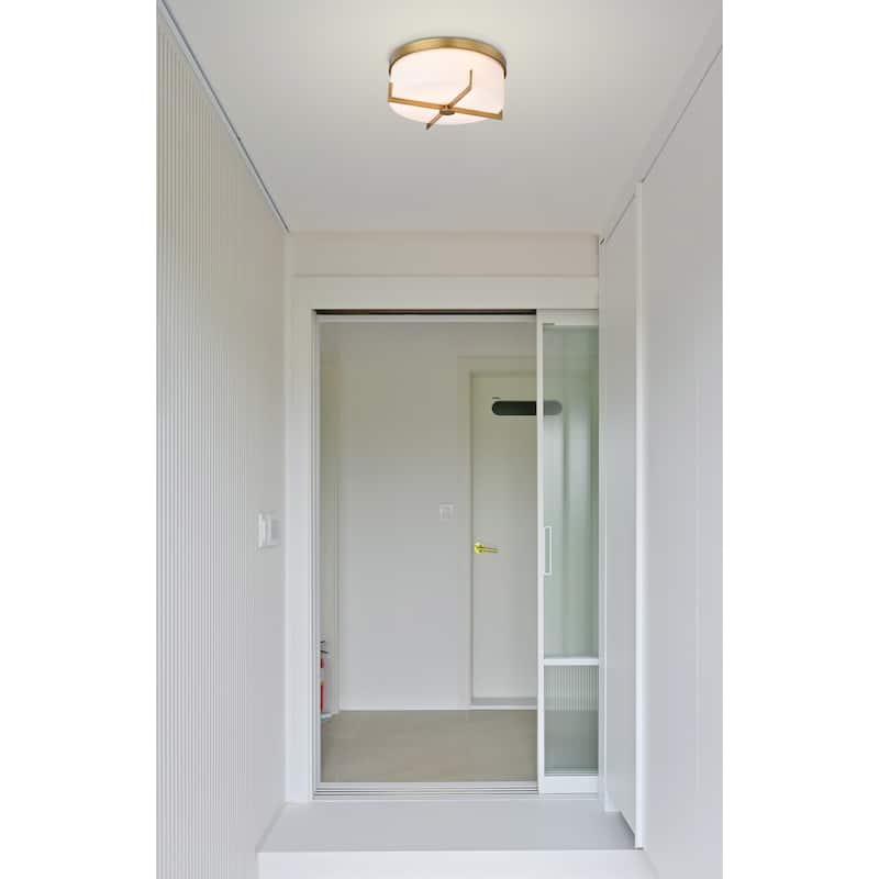 Roselle - 15 Inch Flush Mount - Natural Brass with White Glass - Natural Brass