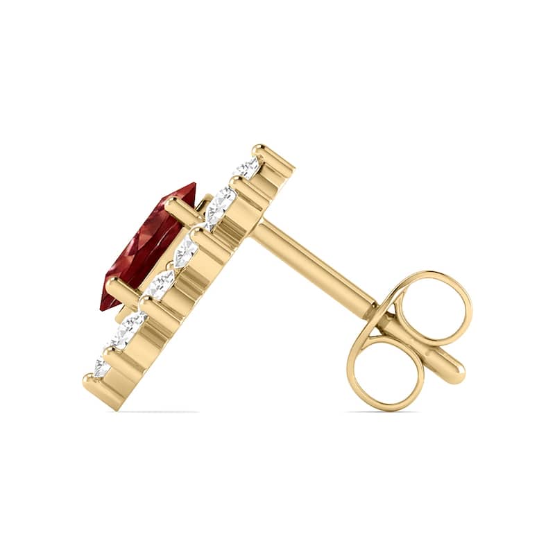 Marquee Oval Shape Garnet and Diamond Flower Earrings in 14K Yellow Gold
