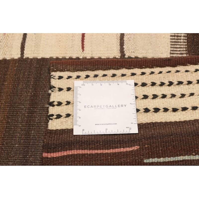 ECARPETGALLERY Flat-Weave Boho Cream, Brown Wool Kilim - 7'3 x 10'4