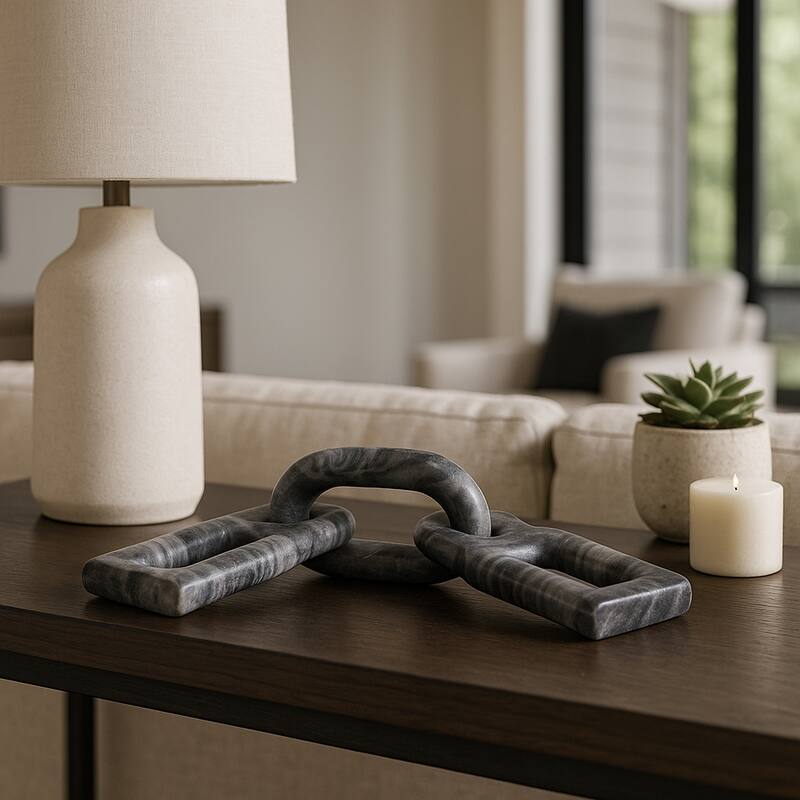 Marble Decorative Object Carved Chain Sculpture Home Decor - 16", Gray - 16.0" - Gray - 16.0"