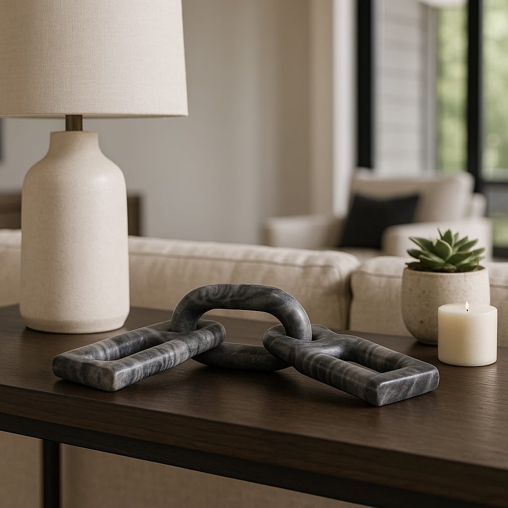 Marble Decorative Object Carved Chain Sculpture Home Decor - 16", Gray - 16.0"