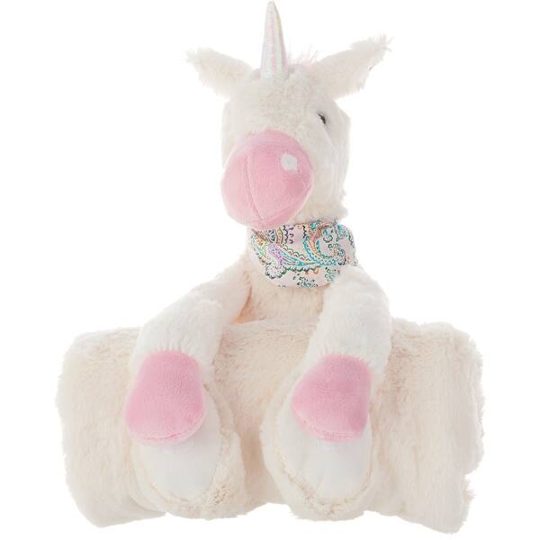 slide 2 of 2, Mina Victory Plush Lines Unicorn Plush Toy with Blanket 7" x 17" Ivory Indoor Plush Animal - 7" x 17" Cream - 7" x 17"