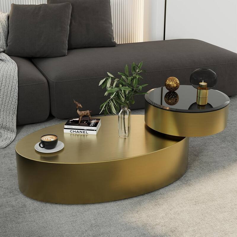 Classic and Luxurious 50 inch 2 Tiers Rotatable Oval Coffee Table Center Table - Gold