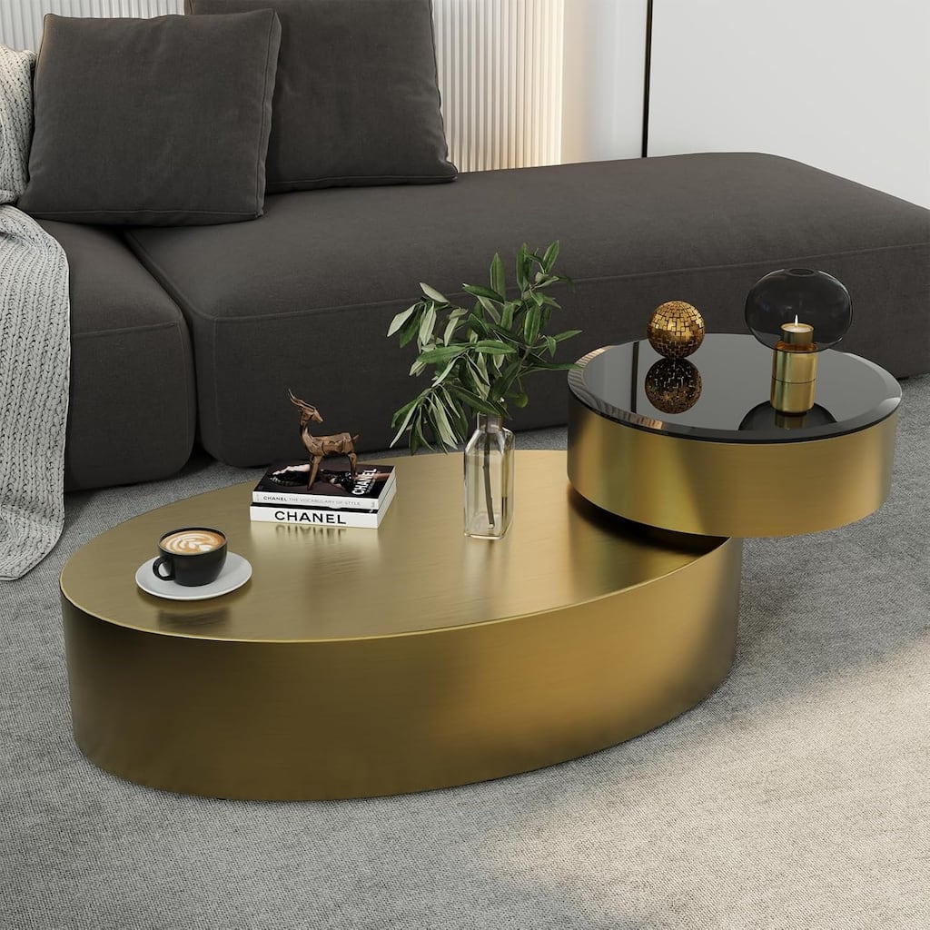 Classic and Luxurious 50 inch 2 Tiers Rotatable Oval Coffee Table Center Table