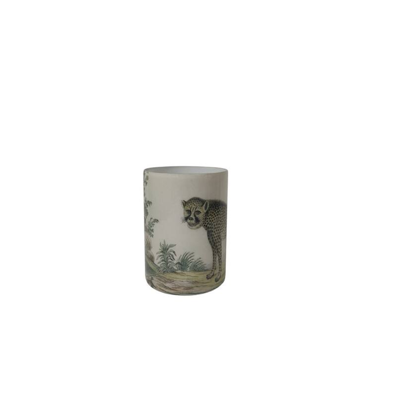 Lg Glass Leopard Print Votive Holder H 6" & Dia 4.3""