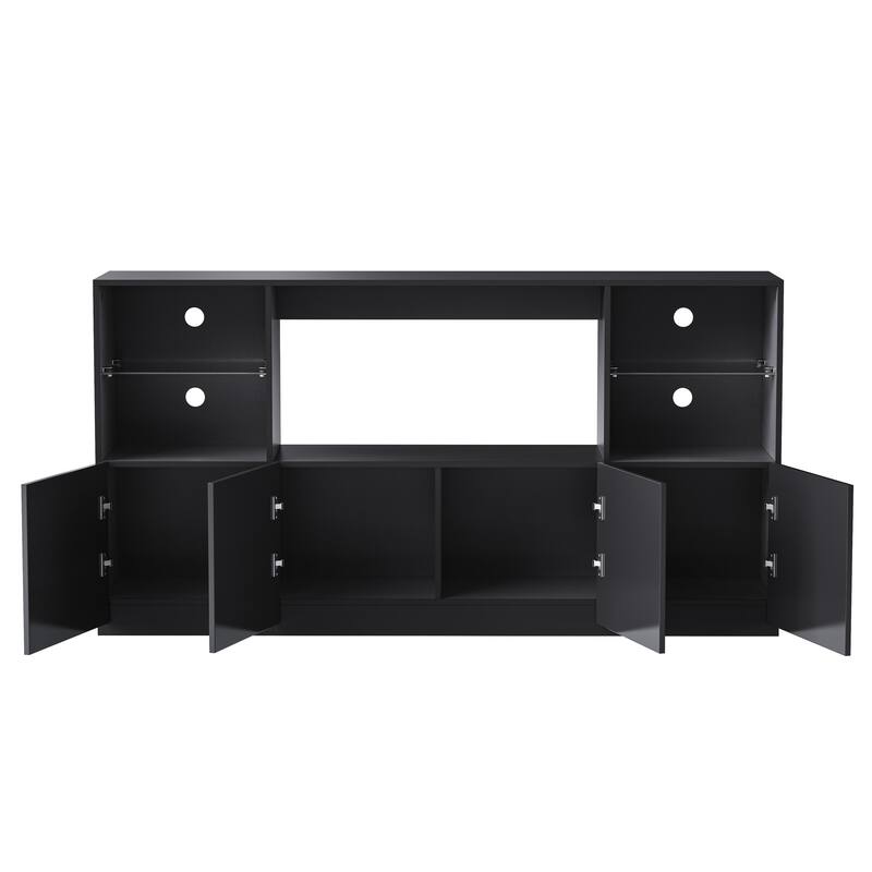 67" High Gloss TV Stand for Living Room, LED Smart Control Media Console with Large Storage Cabinet, Tempered Glass Shelves