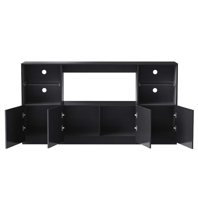 Black 67" TV Stand with LED, Large Cabinet & Tempered Glass Shelves for TVs Up to 75"