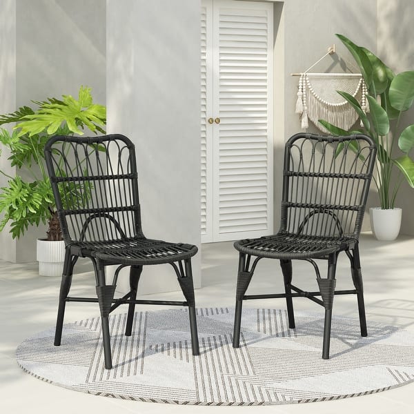slide 2 of 5, Outdoor PE Wicker Patio Dining Chairs Set of 2 GREY