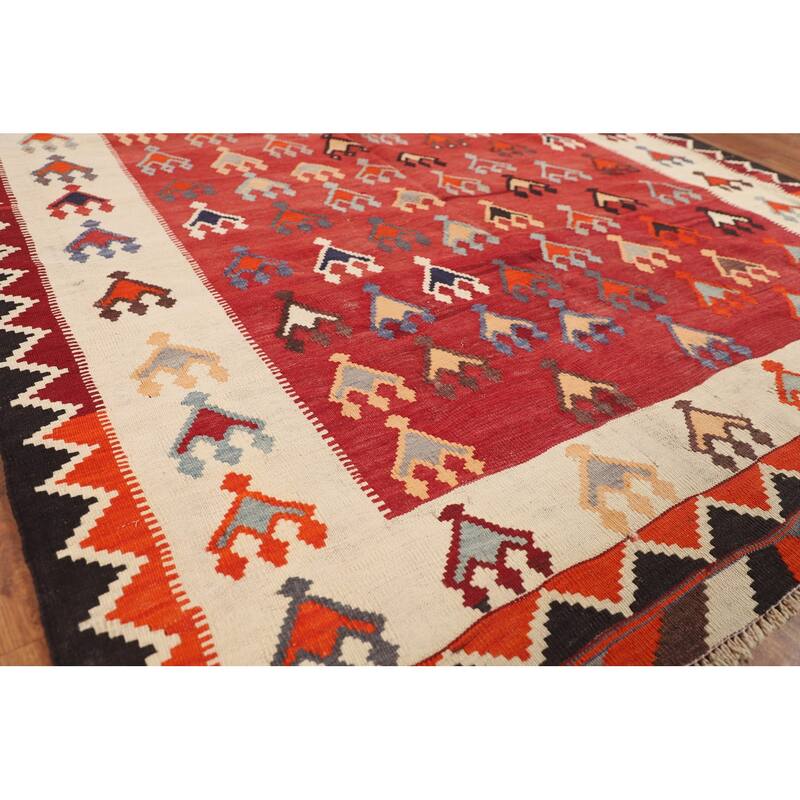 Kilim Qashqai Persian Vintage Rug Reversible Flatweave Wool Carpet - 5'6"x 10'0"