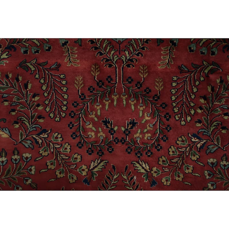 Hand Knotted Oriental 100% Wool Carpet Traditional Floral Red Sarouk Area Rug - 11' 9'' X 7' 9''