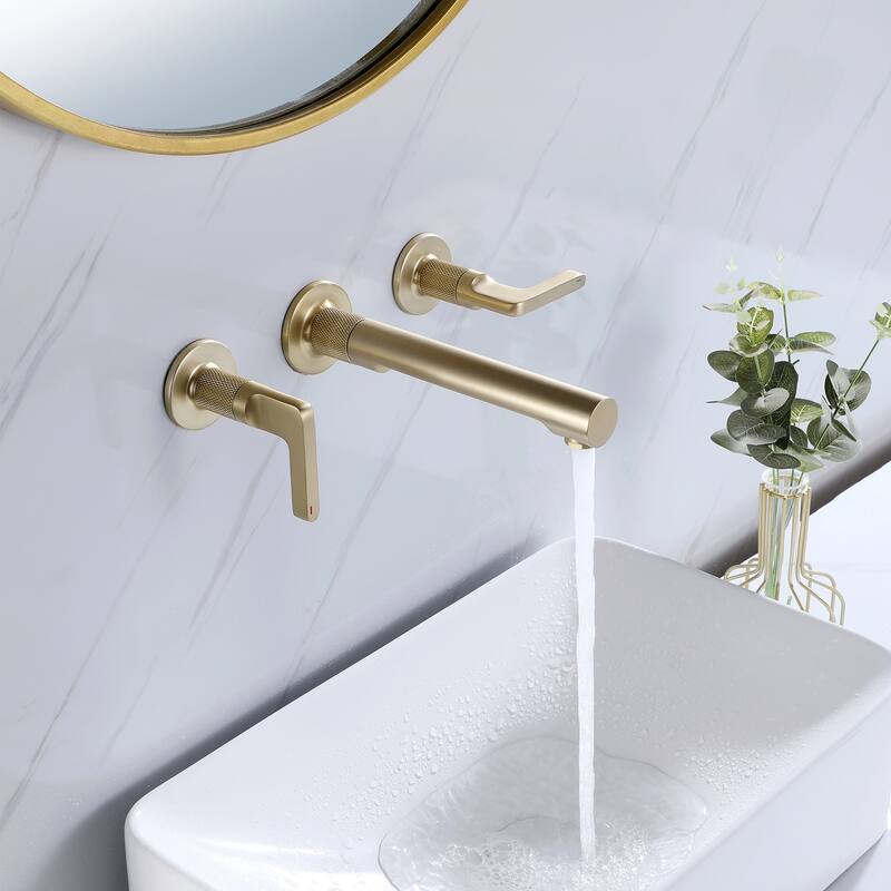 Two Handles Wall Mounted widespread Bathroom Faucet