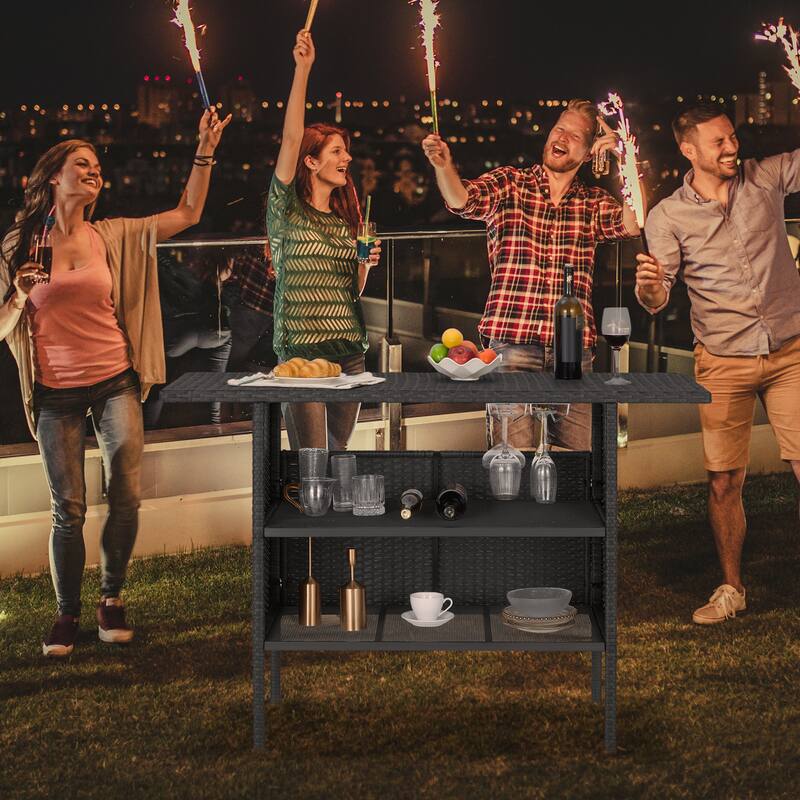 AVAWING Patio PE Wicker Bar Table Rattan Bar Counter Table - Black