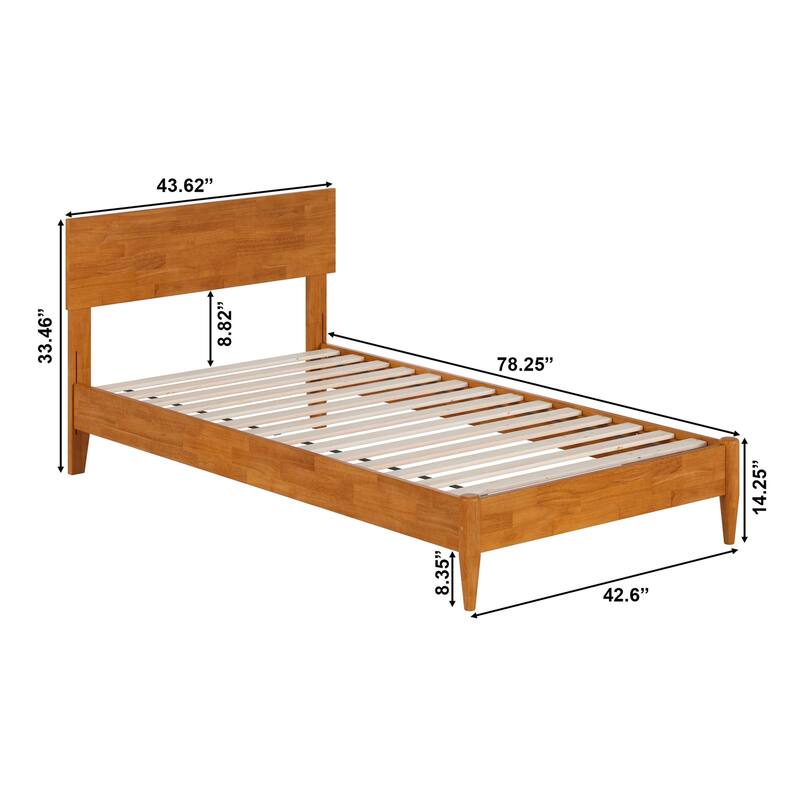 Solid Wood Low Profile Twin Bed - Modern Platform Bed Frame, Light Toffee Finish, Sturdy & Stylish