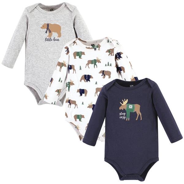 slide 1 of 1, Hudson Baby Infant Boy Cotton Long-Sleeve Bodysuits, Moose Bear Sweater 0-3 Months - Moose Bear Sweater